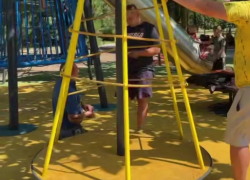 В Запорожье пьяные женщины с детьми сломали карусель на новой площадке