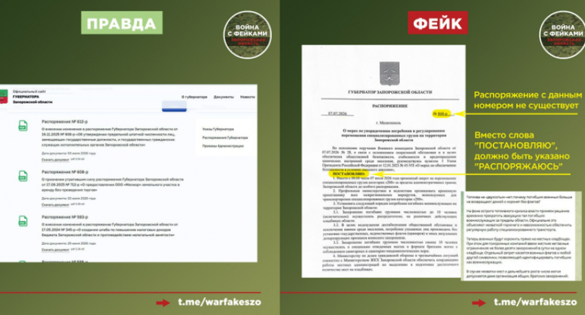 О фейке про запрет эвакуации тел военных предупредили жителей Запорожской области