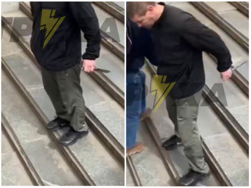 На видео сняли, как размахивающий ножом мужчина напугал Запорожцев