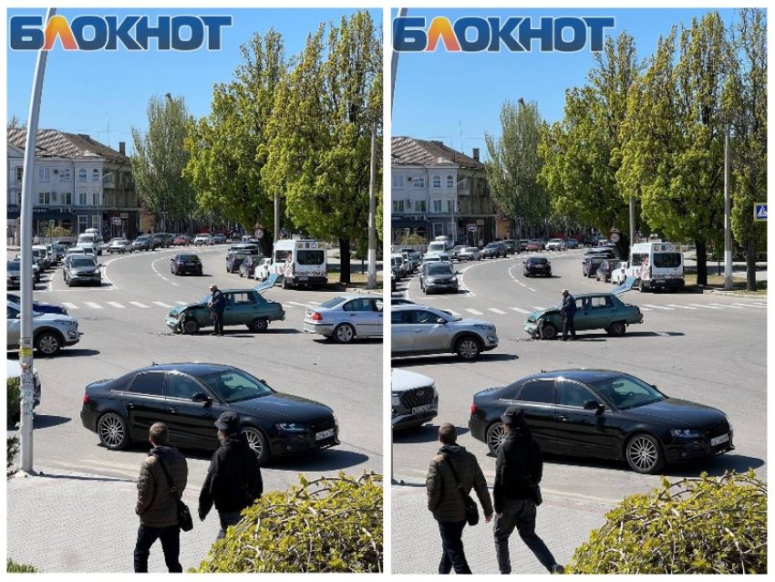 Читатели «Блокнота» показали загадочное ДТП на перекрёстке в Мелитополе