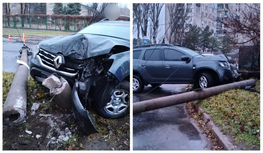 В Запорожье водитель врезался в фонарный столб